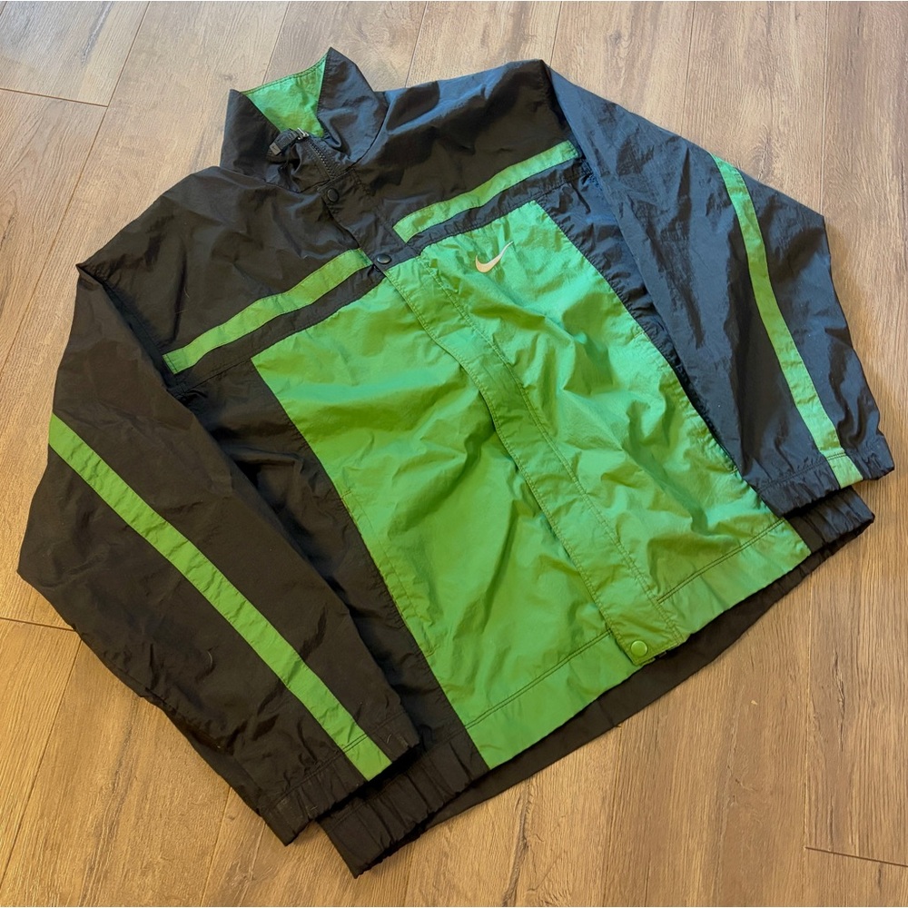 Vintage Nike 90s Full Swoosh Windbreaker Medium Black & Green